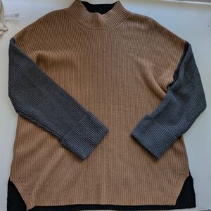 Calvin‎ Klein XL Colorblock Sweater Brown Black Gray Mock Neck Pullover
